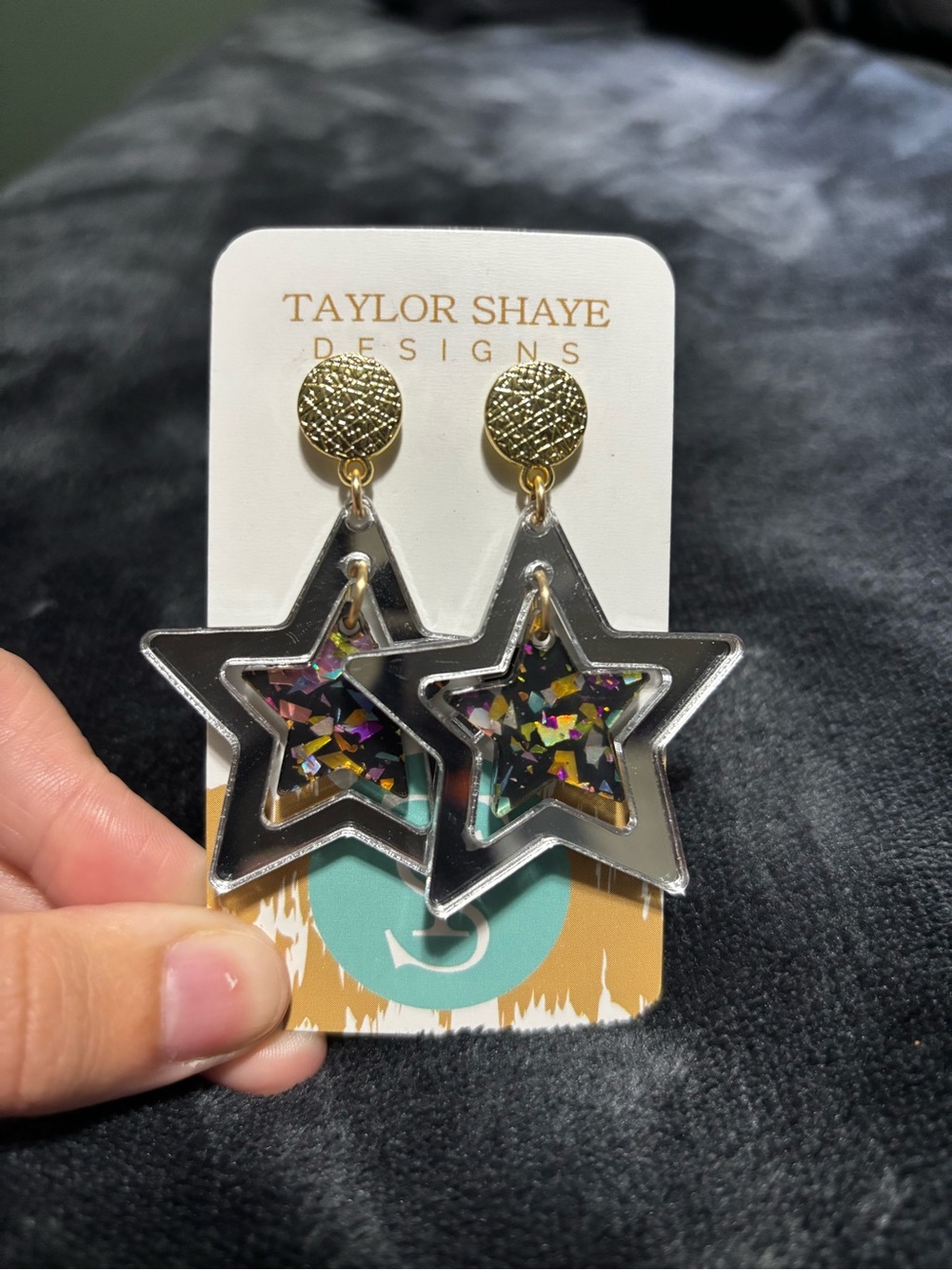 Taylor Shaye Gold Star Earrings with Multicolor Confetti
